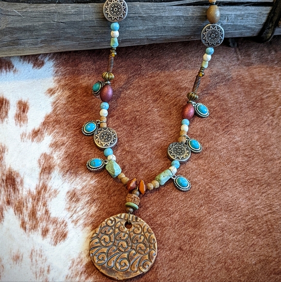 NWT Handcrafted Beaded Boho With Turquoise Color Stone and Multi Colored Beads - Picture 6 of 11